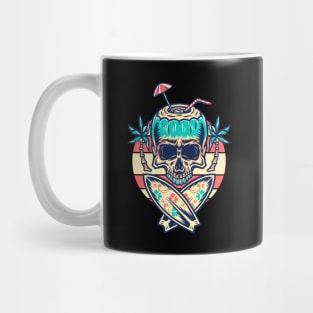 Skull with surfboards and palm trees on the beach - cool surfer Mug